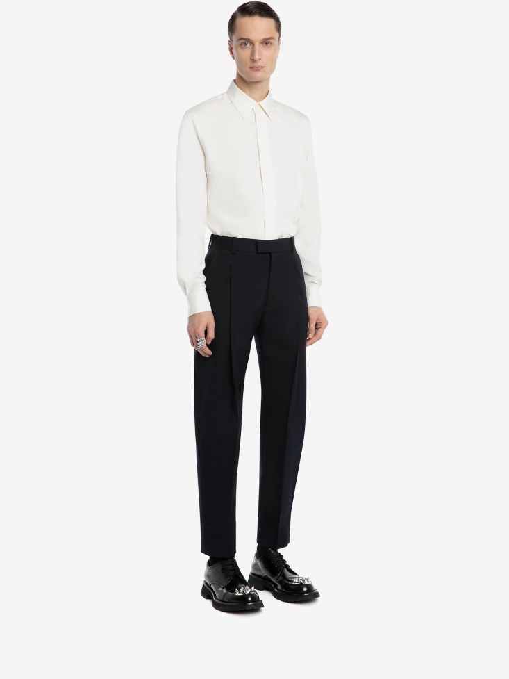 Fashion Alexander McQueen Men's Wool Pleat Trousers Navy