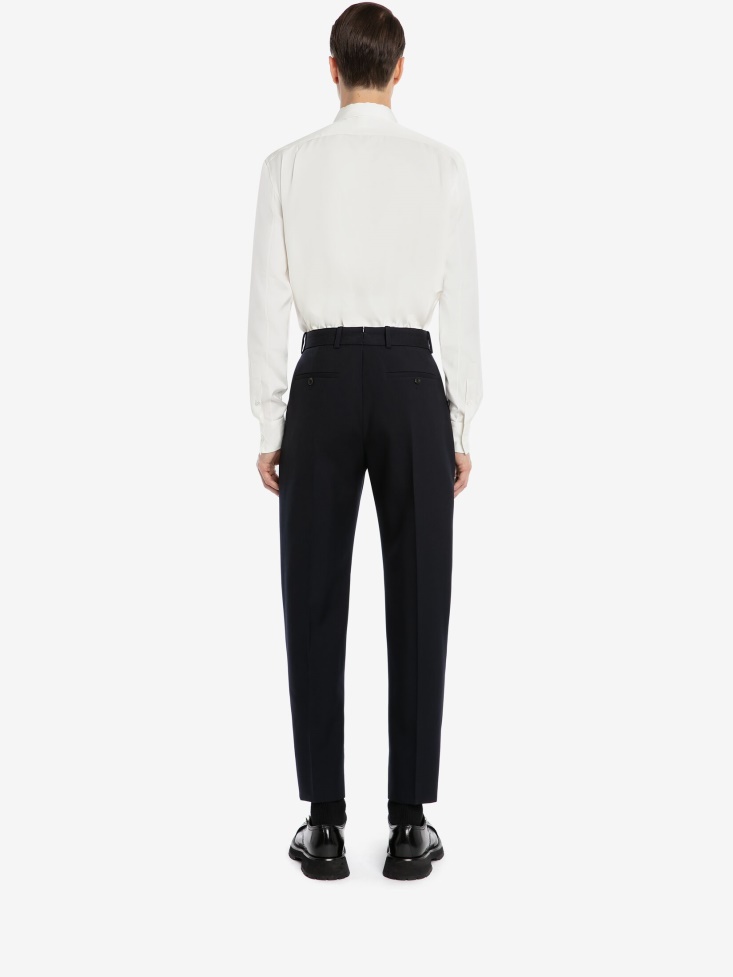 Fashion Alexander McQueen Men's Wool Pleat Trousers Navy
