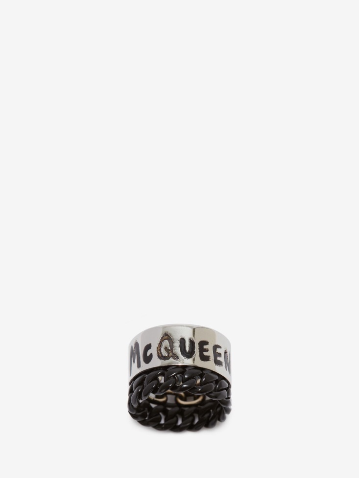 Men's in Graffiti Ring Fashion Alexander McQueen Antique Silver