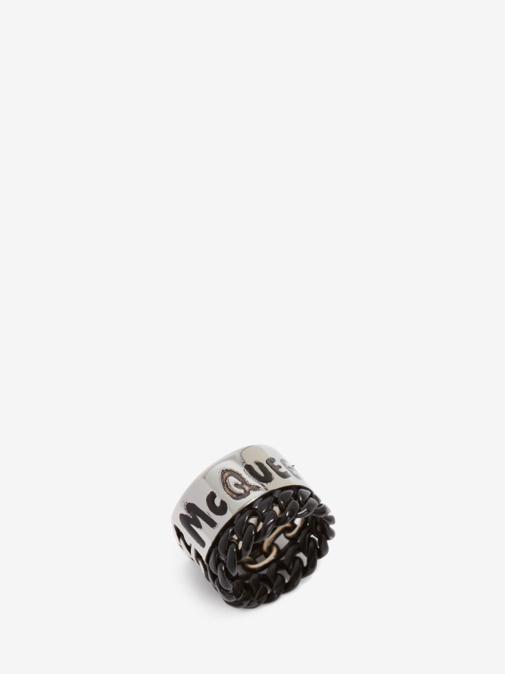 Men's in Graffiti Ring Fashion Alexander McQueen Antique Silver