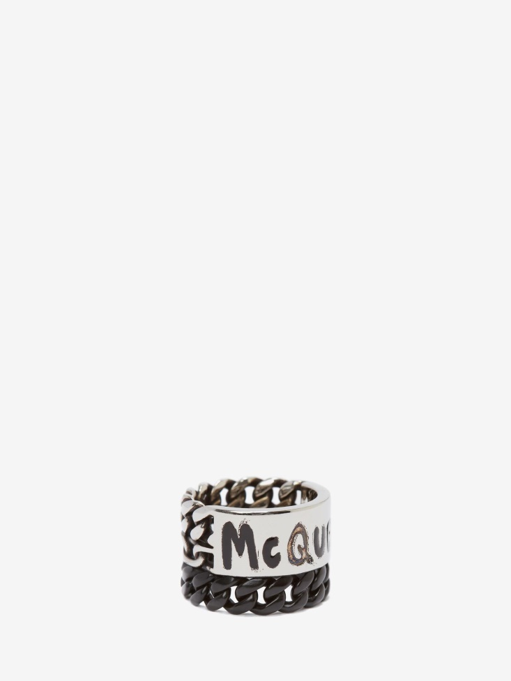 Men's in Graffiti Ring Fashion Alexander McQueen Antique Silver