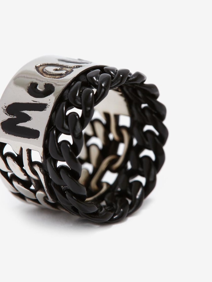 Men's in Graffiti Ring Fashion Alexander McQueen Antique Silver
