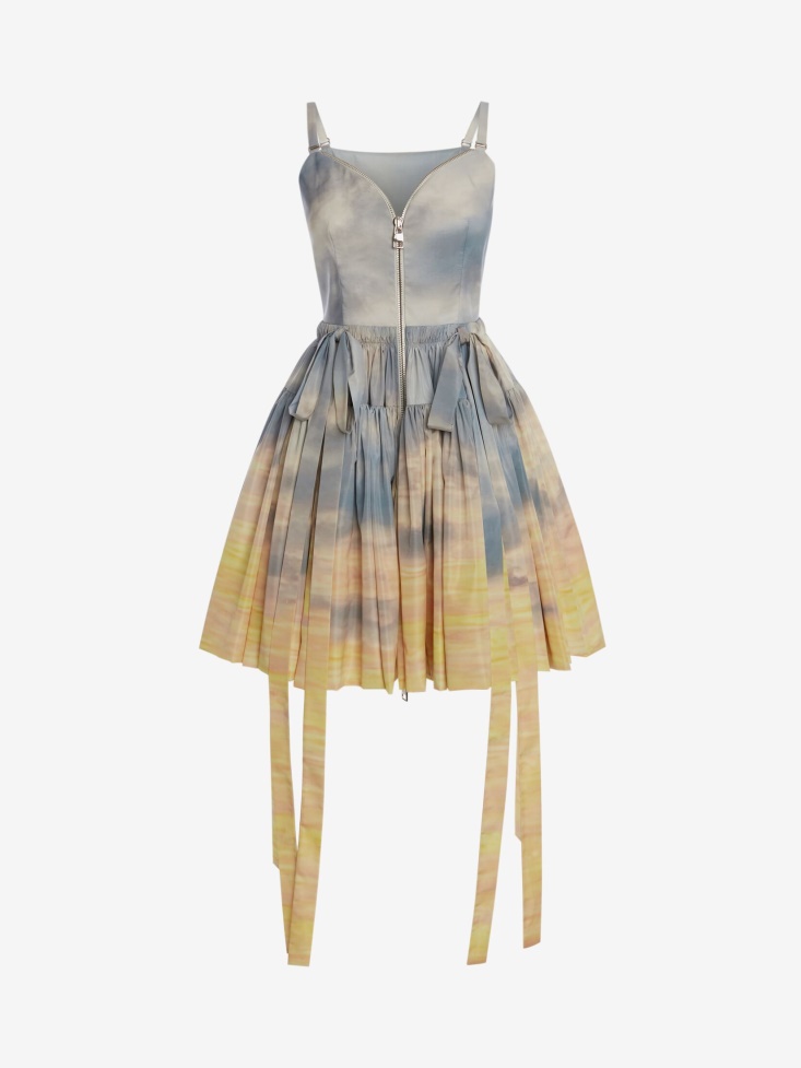 Fashion Alexander McQueen Women's Daybreak Gathered Mini Dress Blue/Yellow