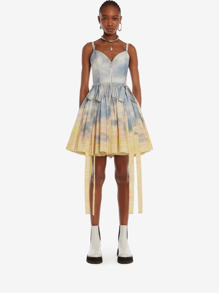 Fashion Alexander McQueen Women's Daybreak Gathered Mini Dress Blue/Yellow