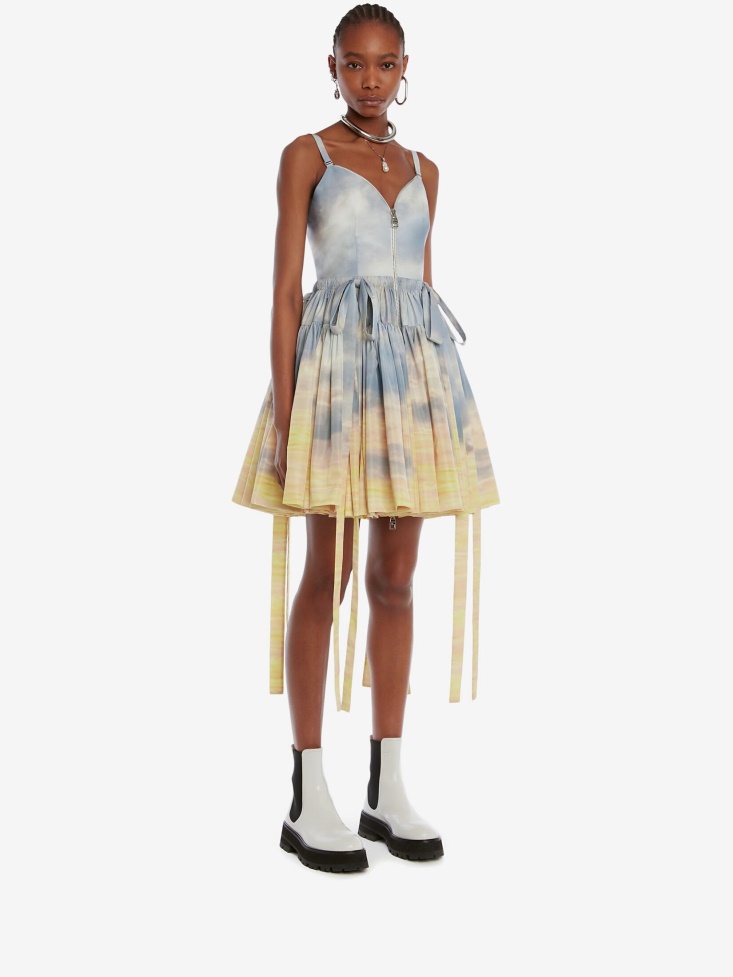 Fashion Alexander McQueen Women's Daybreak Gathered Mini Dress Blue/Yellow