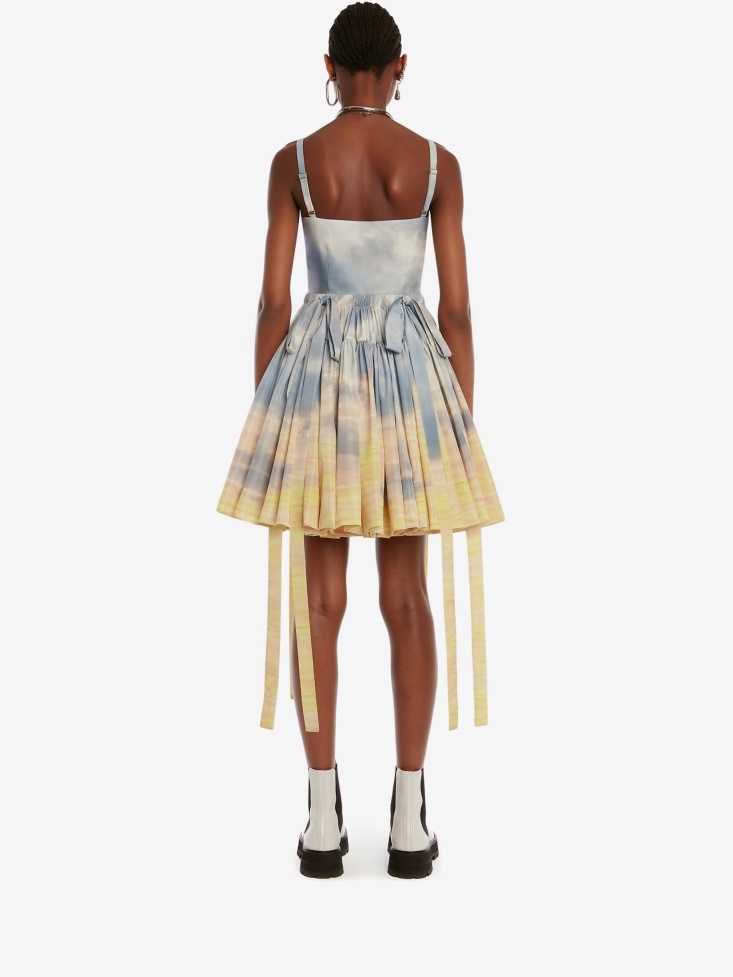 Fashion Alexander McQueen Women's Daybreak Gathered Mini Dress Blue/Yellow