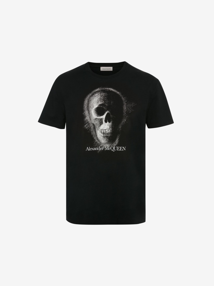 Black/Silver Fashion Alexander McQueen Men's Skull Motif T-Shirt