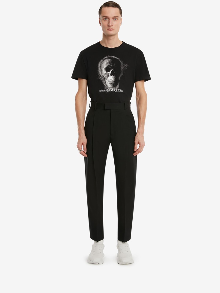 Black/Silver Fashion Alexander McQueen Men's Skull Motif T-Shirt