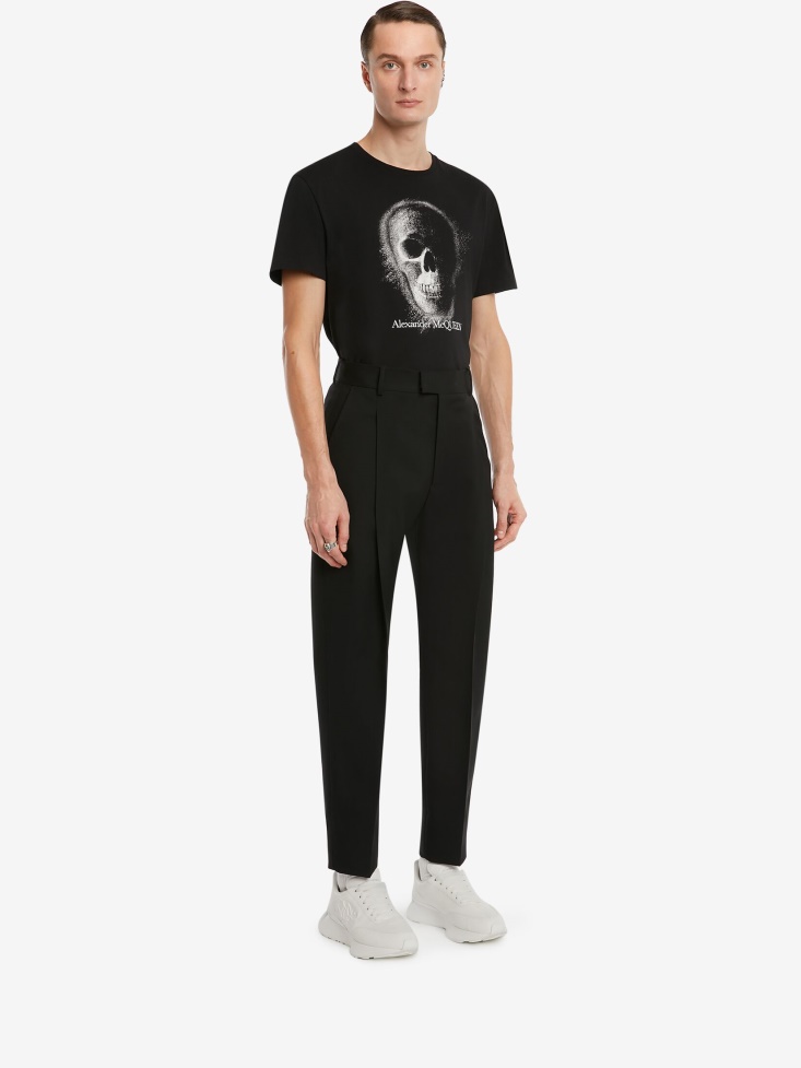 Black/Silver Fashion Alexander McQueen Men's Skull Motif T-Shirt