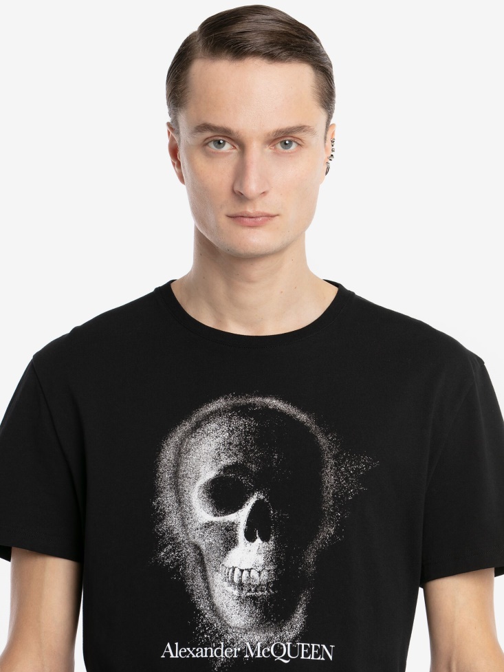 Black/Silver Fashion Alexander McQueen Men's Skull Motif T-Shirt