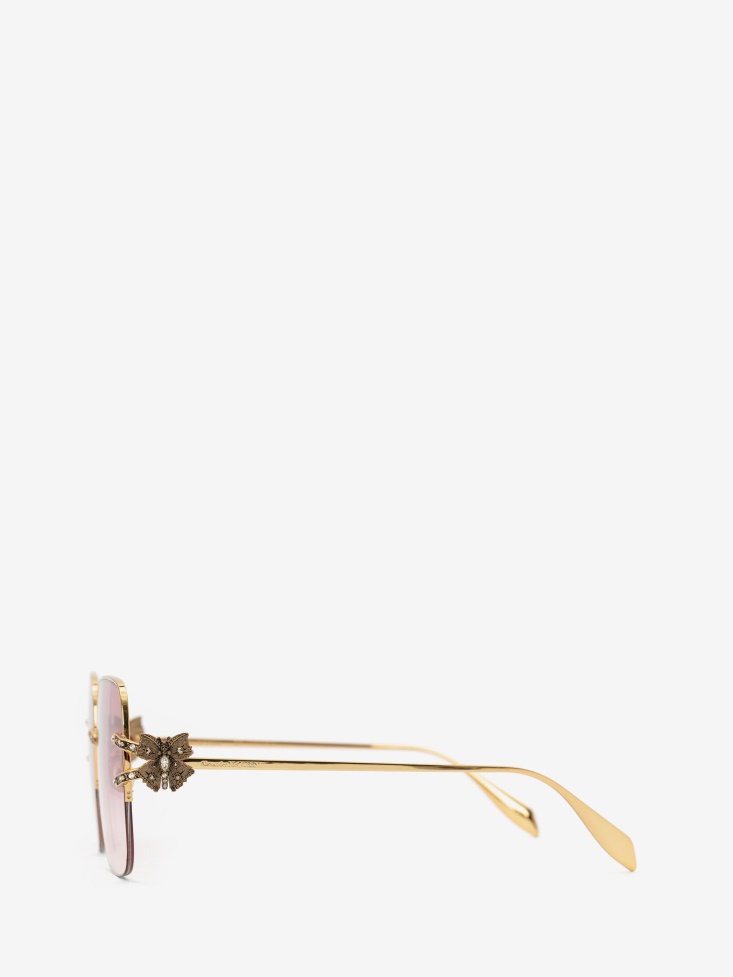 Gold/Red Women's Butterfly Jewelled Sunglasses Fashion Alexander McQueen