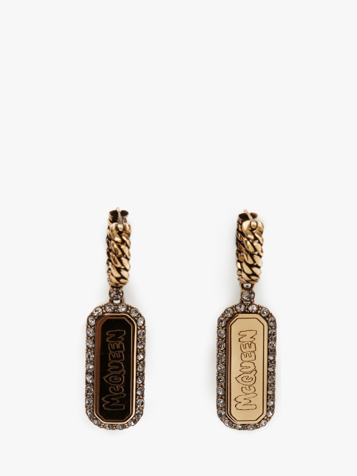 Antique Gold Fashion Alexander McQueen Women's in Graffiti Pave Hoop Earrings