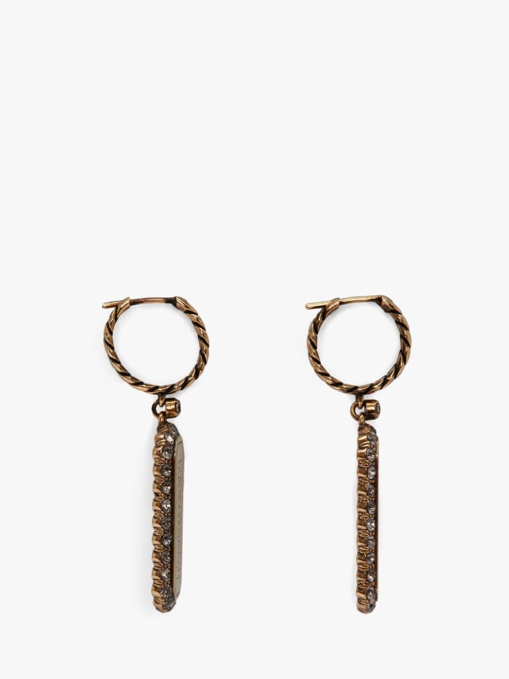 Antique Gold Fashion Alexander McQueen Women's in Graffiti Pave Hoop Earrings