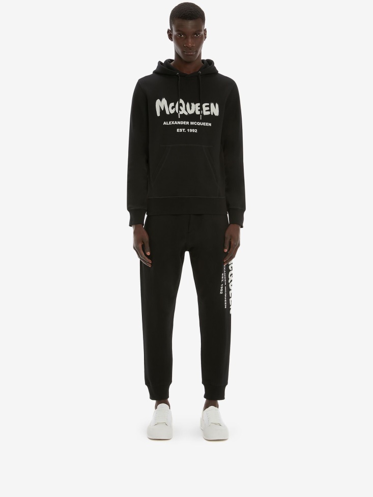 Men's in Graffiti Joggers Black/Ivory Fashion Alexander McQueen