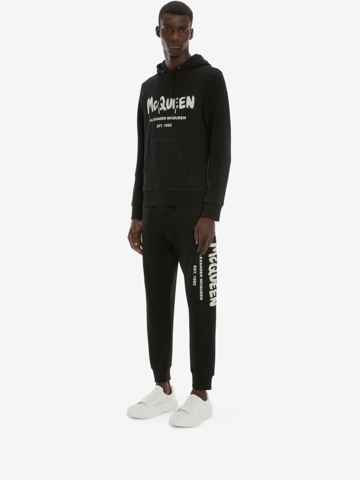 Men's in Graffiti Joggers Black/Ivory Fashion Alexander McQueen
