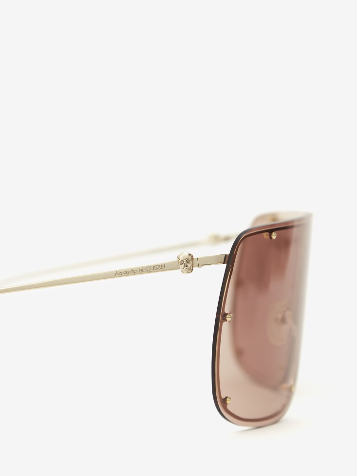 Fashion Alexander McQueen Gold/Brown Skull Mask Sunglasses