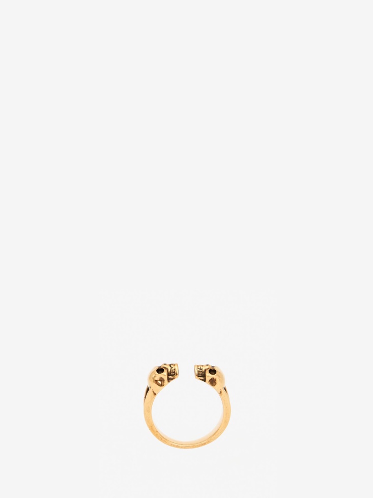Antique Gold Fashion Alexander McQueen Men's Twin Skull Ring