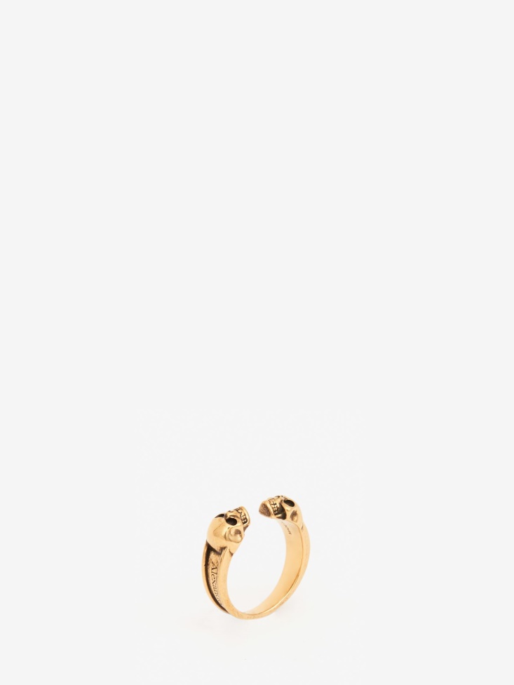 Antique Gold Fashion Alexander McQueen Men's Twin Skull Ring