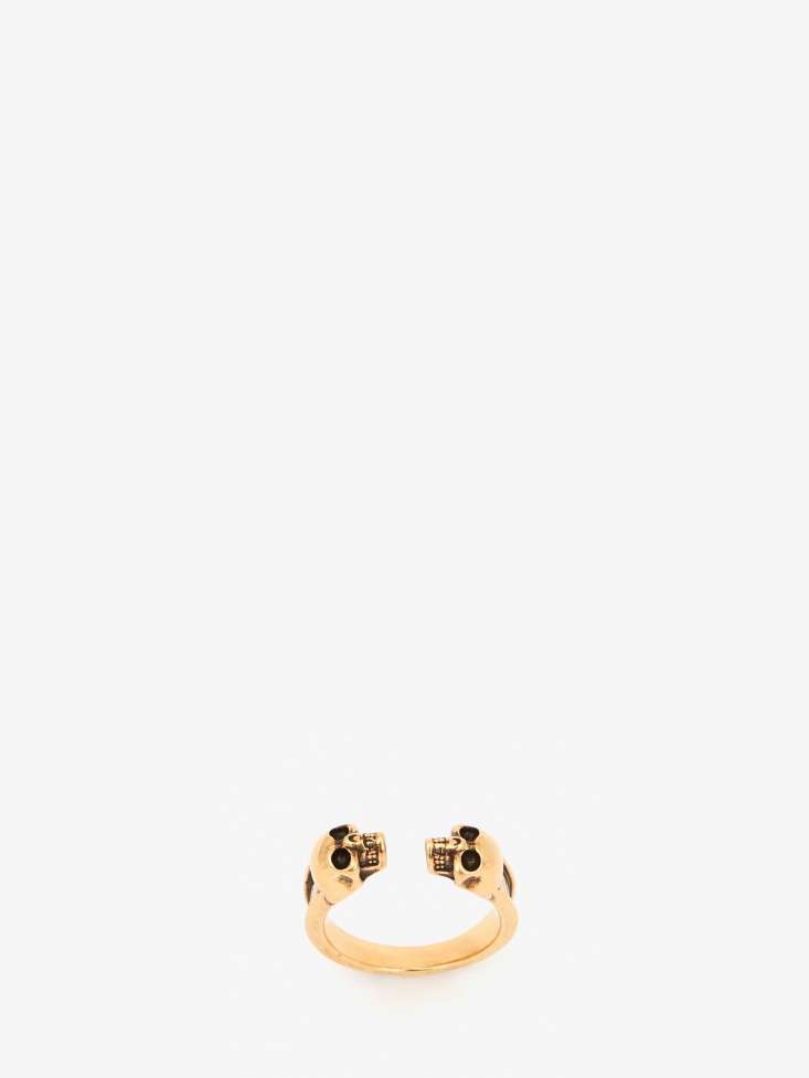 Antique Gold Fashion Alexander McQueen Men's Twin Skull Ring