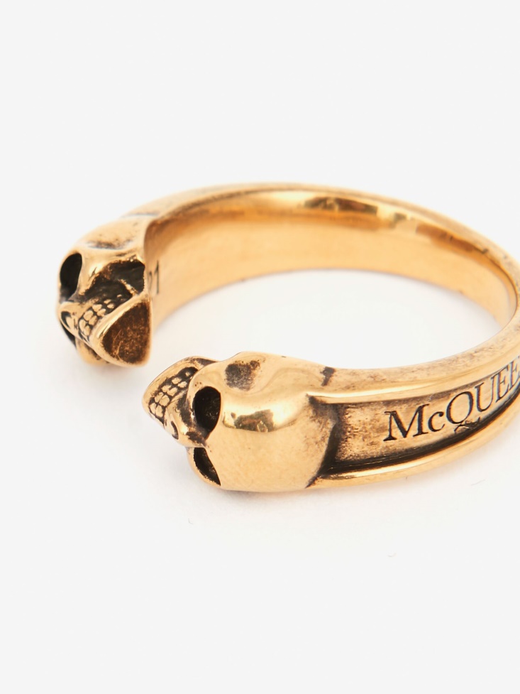 Antique Gold Fashion Alexander McQueen Men's Twin Skull Ring