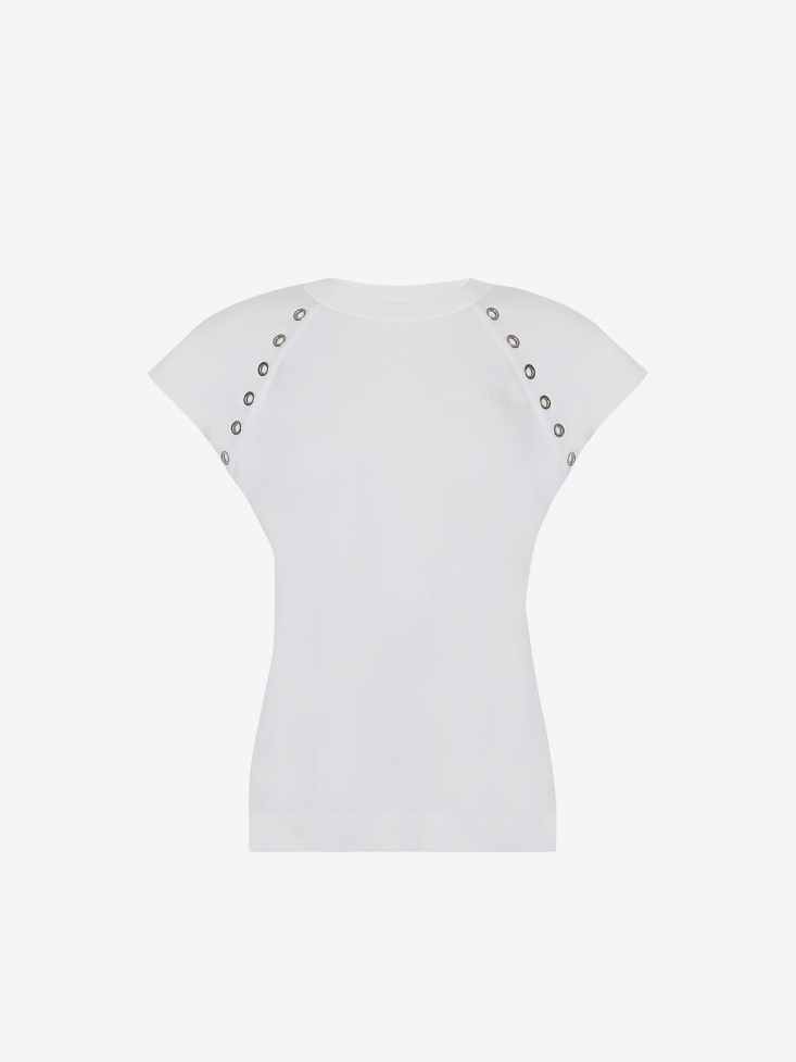 Fashion Alexander McQueen Optical White Women's Eyelet T-Shirt