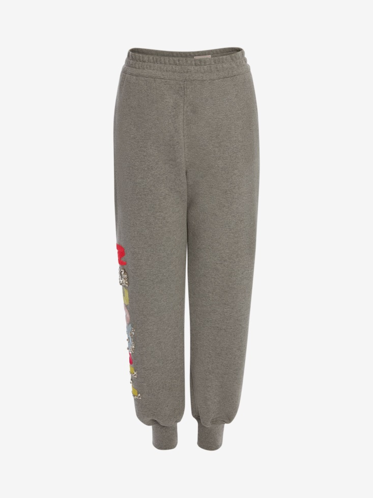 Grey/Multicolour Women's Embroidered in Graffiti Joggers Fashion Alexander McQueen