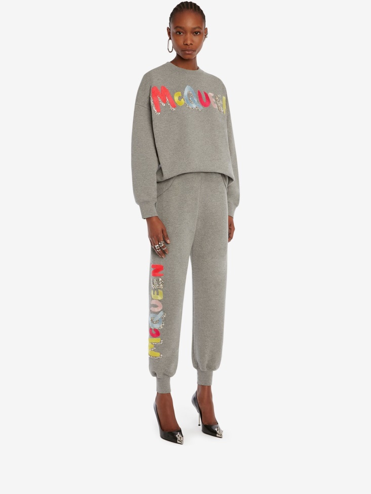 Grey/Multicolour Women's Embroidered in Graffiti Joggers Fashion Alexander McQueen