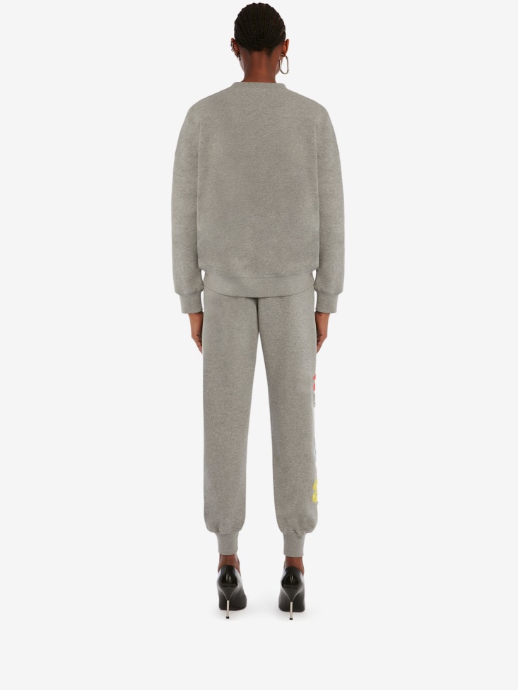 Grey/Multicolour Women's Embroidered in Graffiti Joggers Fashion Alexander McQueen