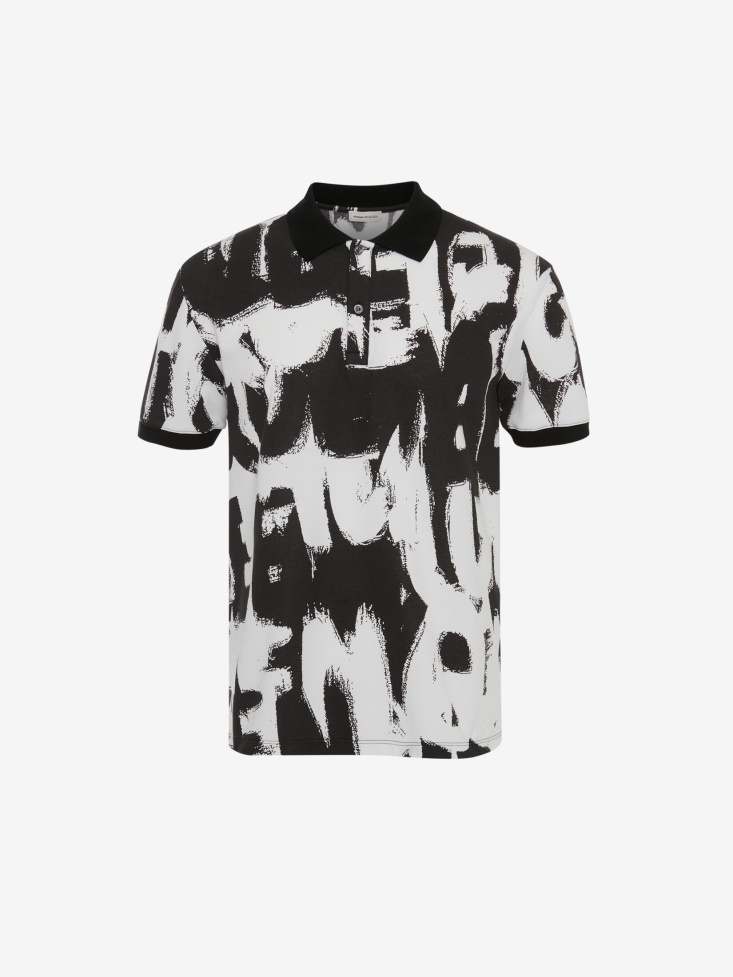 Men's in Graffiti Polo Shirt Fashion Alexander McQueen White/Black