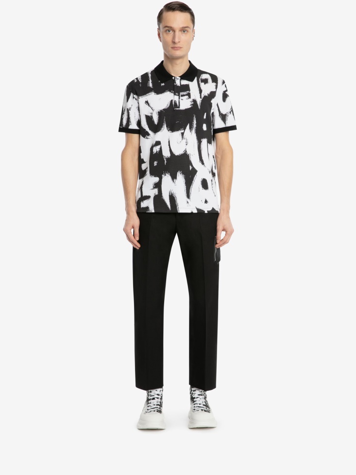 Men's in Graffiti Polo Shirt Fashion Alexander McQueen White/Black