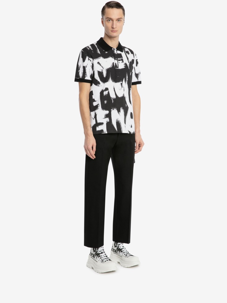 Men's in Graffiti Polo Shirt Fashion Alexander McQueen White/Black