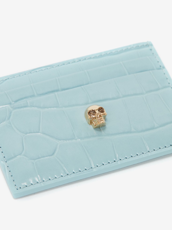 Fashion Alexander McQueen Light Blue Women's Skull Card Holder