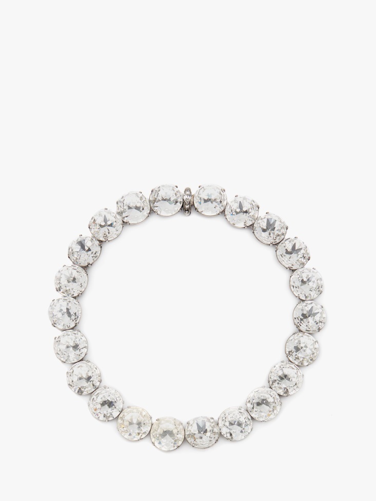 Fashion Alexander McQueen Antique Silver Women's Crystal Riviera Choker
