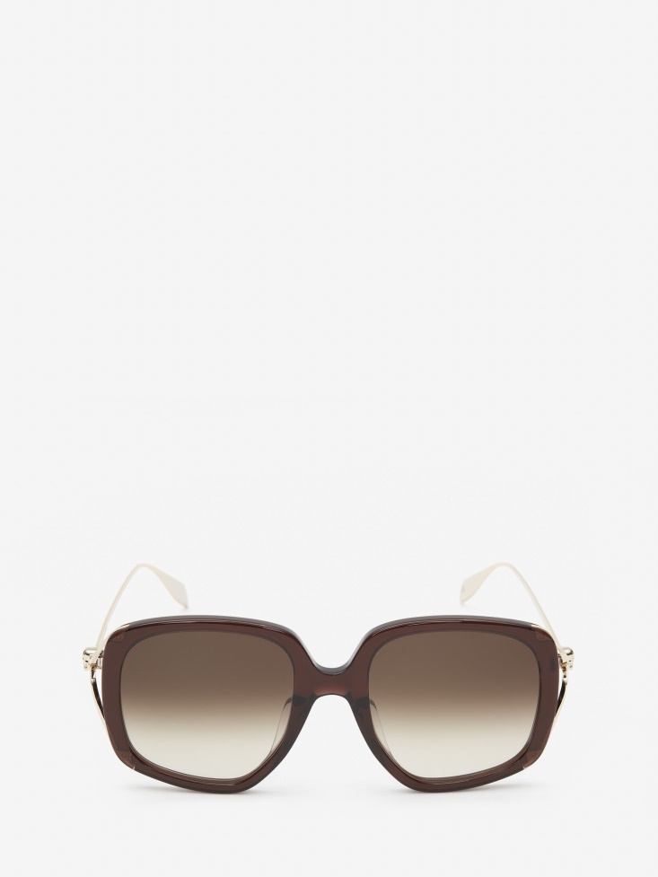 Women's Skull Hinge Soft Square Sunglasses Brown Fashion Alexander McQueen