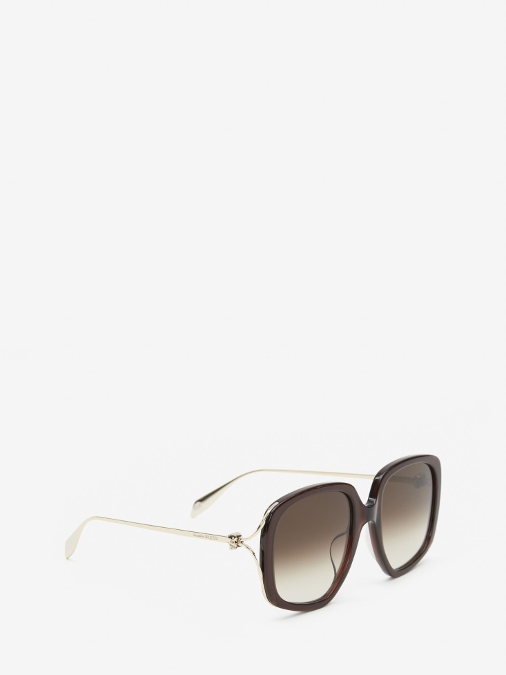 Women's Skull Hinge Soft Square Sunglasses Brown Fashion Alexander McQueen