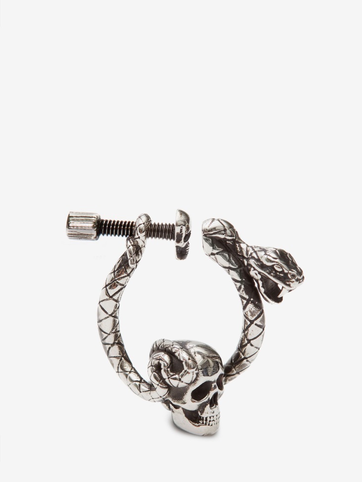 Antique Silver Men's Skull And Snake Earring Fashion Alexander McQueen