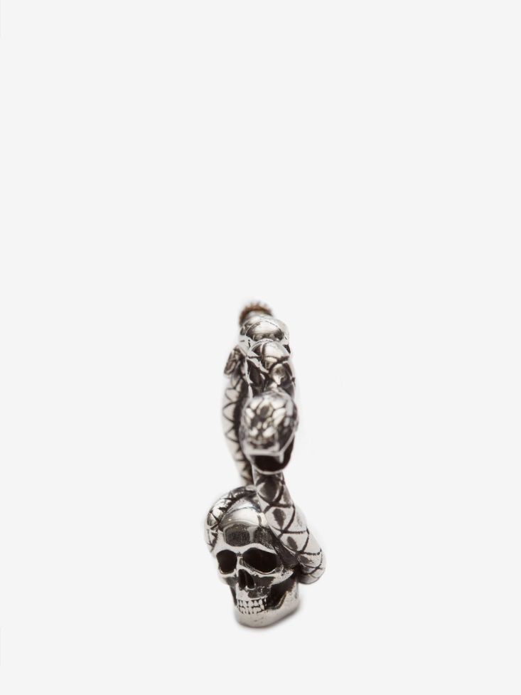 Antique Silver Men's Skull And Snake Earring Fashion Alexander McQueen
