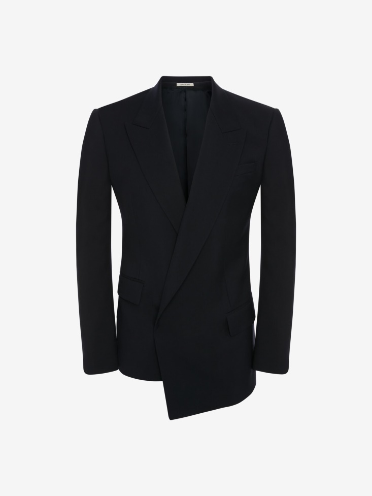 Navy Fashion Alexander McQueen Men's Asymmetric Double-Breasted Jacket