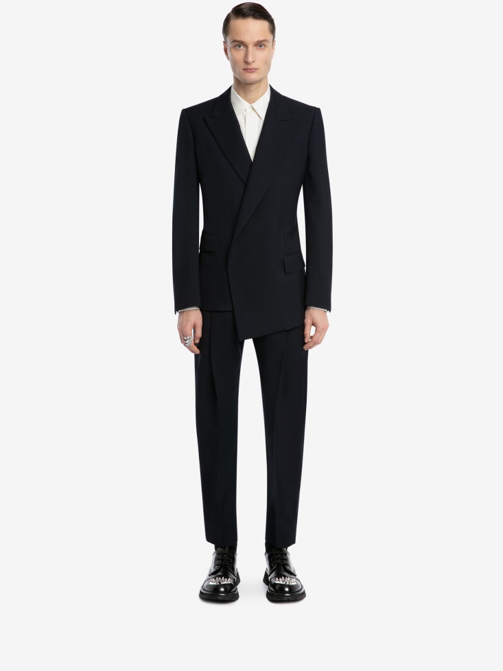 Navy Fashion Alexander McQueen Men's Asymmetric Double-Breasted Jacket