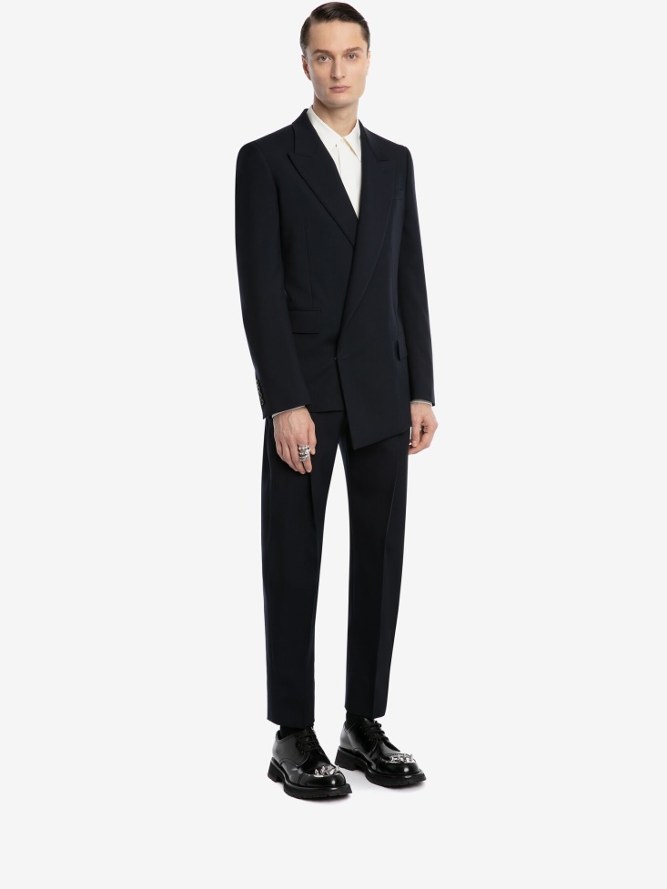 Navy Fashion Alexander McQueen Men's Asymmetric Double-Breasted Jacket