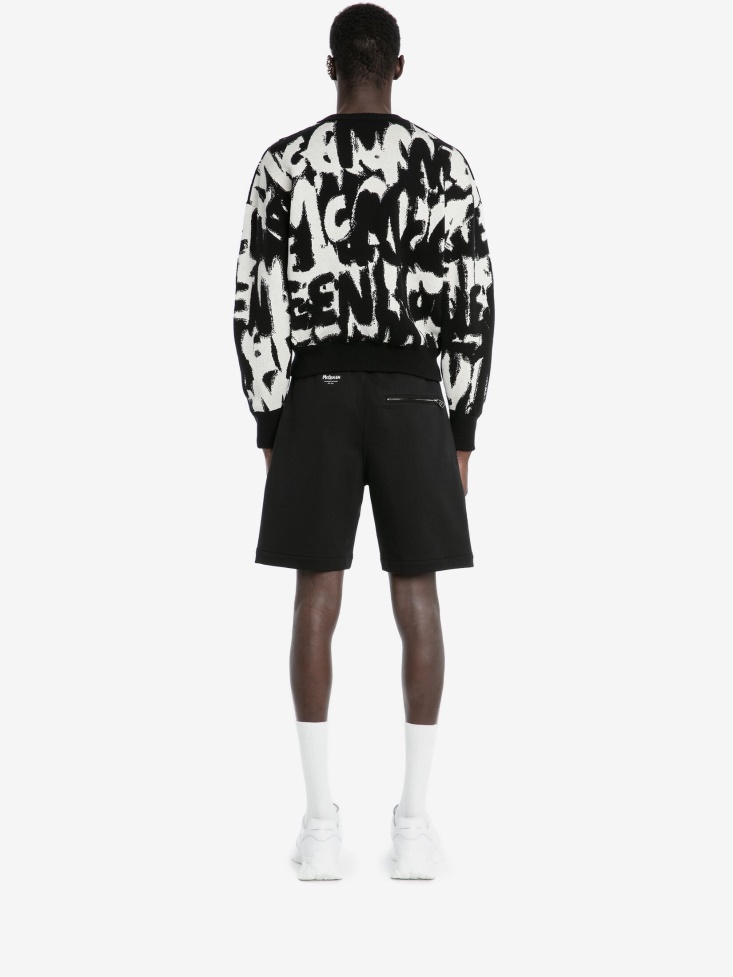 Black/Ivory Men's in Graffiti Crew Neck Sweatshirt Fashion Alexander McQueen
