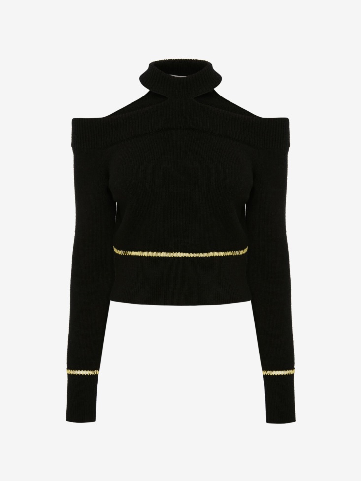 Fashion Alexander McQueen Black Women's Slashed Off-The-Shoulder Jumper