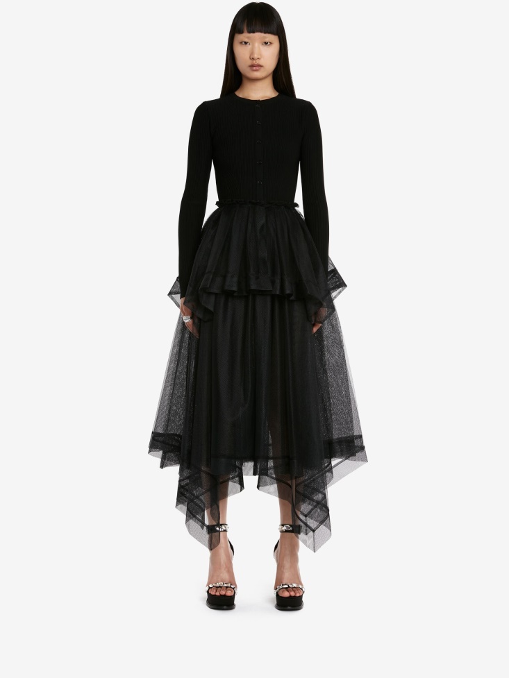 Fashion Alexander McQueen Women's Paris Net Midi Skirt Black
