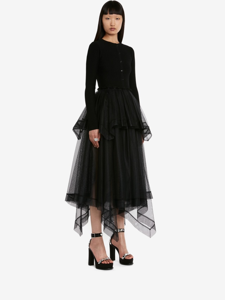 Fashion Alexander McQueen Women's Paris Net Midi Skirt Black
