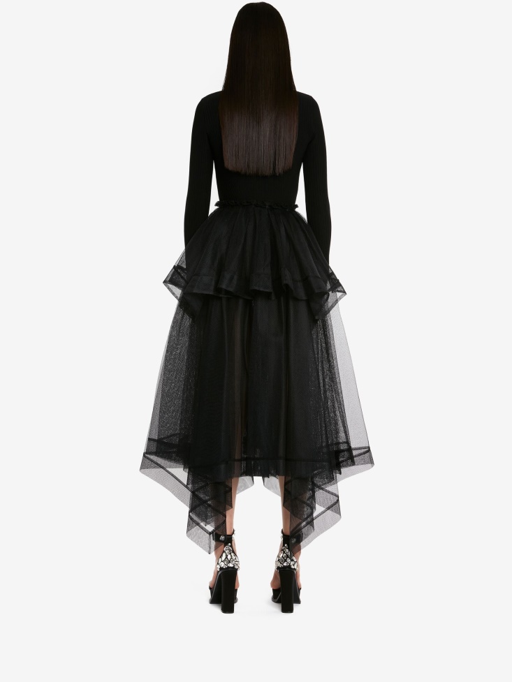 Fashion Alexander McQueen Women's Paris Net Midi Skirt Black