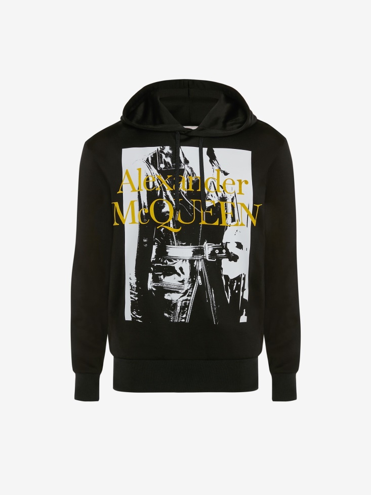 Men's Loopback Atelier Print Hooded Sweatshirt Black Fashion Alexander McQueen