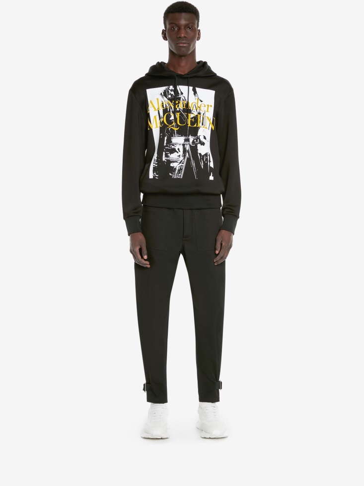 Men's Loopback Atelier Print Hooded Sweatshirt Black Fashion Alexander McQueen