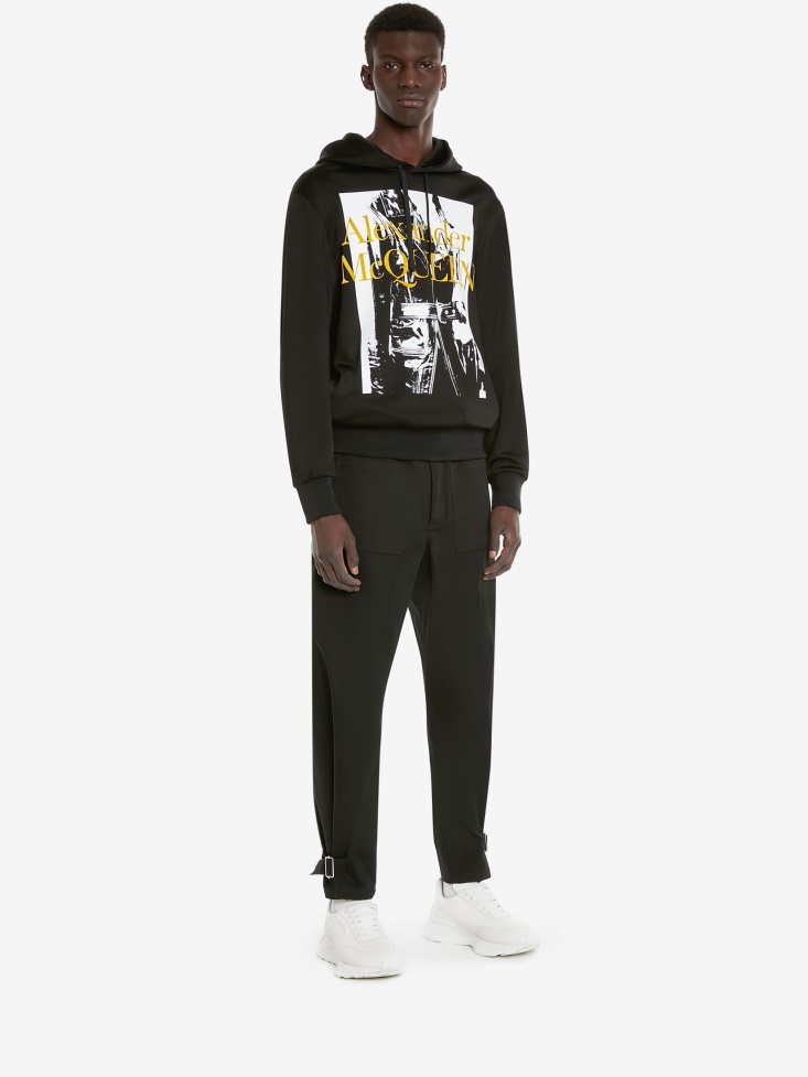 Men's Loopback Atelier Print Hooded Sweatshirt Black Fashion Alexander McQueen