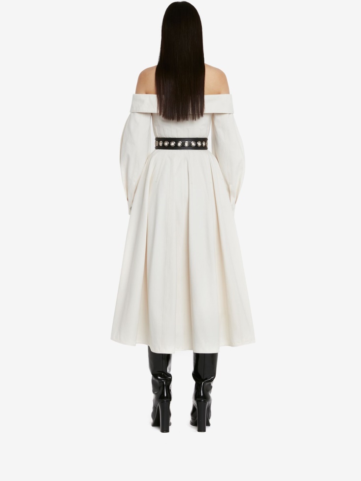 Women's Off-The-Shoulder Denim Shirt Dress Fashion Alexander McQueen Ivory