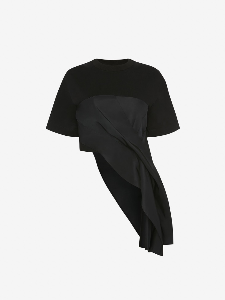 Black Fashion Alexander McQueen Women's Hybrid Drape T-Shirt